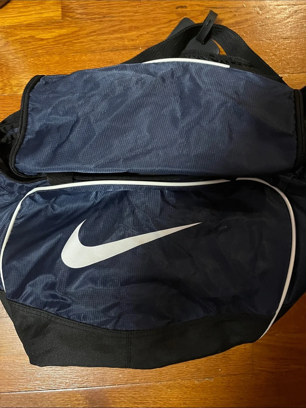 Nike Navy Duffel Sling Bag with White Swoosh